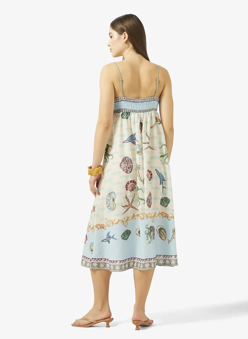 جينجر Strappy A Line Printed Resort Dress